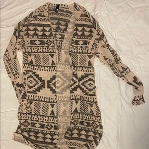 Cream and Gray Long Cardigan M